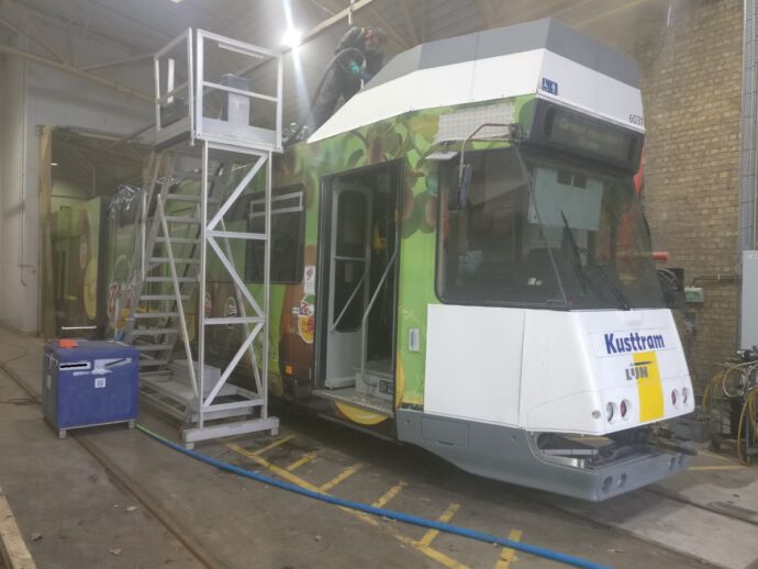 Droogijsstralen trams de lijn 1